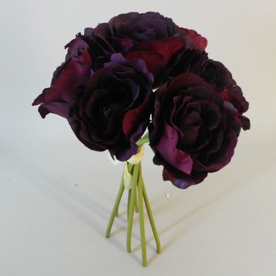 Artificial Roses Bunch Burgundy 26cm Artificial Flowers